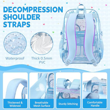 Clear Backpacks for Stadium Events Heavy Duty Clear Bookbag for School Girls Transparent Back Pack, Blue - color: Blue