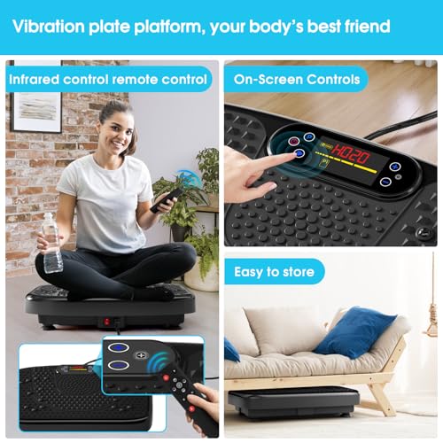 SoftGym Waver Vibration Plate Exercise Machine for Lymphatic Drainage Weight Loss,120 Speed Levels Vibrating Platform with Resistance Bands,Full-Body Workout Equipment for Muscle Activation - style: Slim- Black