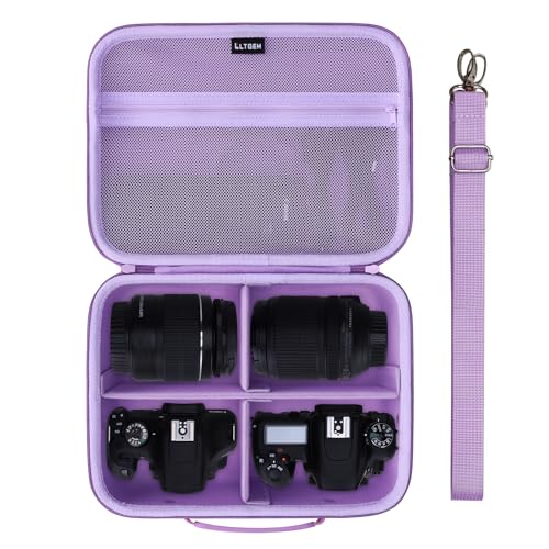 L LTGEM Medium Camera Case Compatible with Canon/Sony/Nikon DSLR Mirrorless Camera and Multiple Lens, Hard Travel Carrying Case with 3 Dividers and Shoulder Strap, Purple - color: Purple, size: Medium
