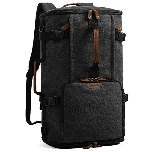 G-FAVOR 40L Travel Backpack for Men, Large Vintage Canvas Rucksack 3 in 1 Convertible Duffel Bag Carry On Backpack Fits for 17.3 Inch Laptop - color: Black