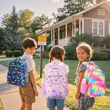 RHCPFOVR Kids Backpack for Girls - Girls Backpack 3-8 Ages Butterfly for Kids 15 Inch School Bookbag for Kindergarten Elementary School Bookbag for Girl 1st 2nd Grade - style: Pink Flowers