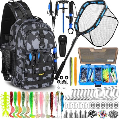 PLUSINNO Fishing Gear,Fishing Backpack with Floating Fishing Net,Tackle Boxes,Waterproof Fishing Tackle Bag,Fishing Gifts for Men - color: Black Camo Backpack With Fishing Net