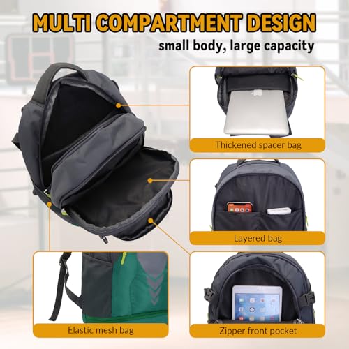 Bseash 35L Basketball Backpack, Large Sports Bag with Separate Ball compartment, for Basketball Soccer Volleyball Hiking Travel - color: Green
