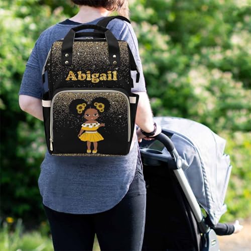 Custom Black Diaper Bag Backpack with Golden Glitter Personalized Black Women with Sunflower Nappy Bag Casual Travel Daypack Customized Newborn Gift for Women - color: 230112-6