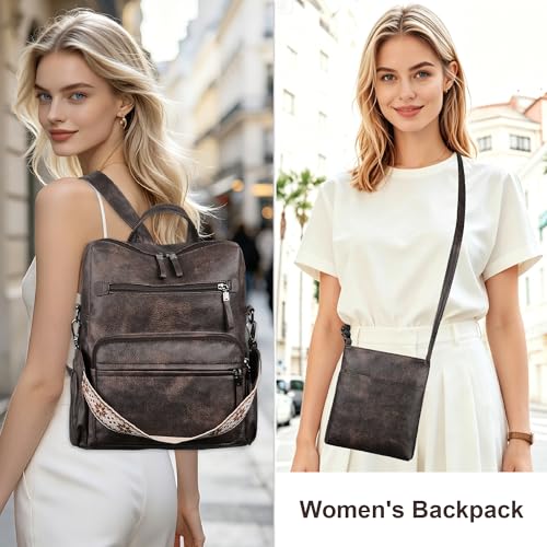 Dora & Liz Backpack Purse for Women, Pu Leather Designer Travel Backpack, Fashion Work Ladies Shoulder Bag Handbag - color: Coffee 3p