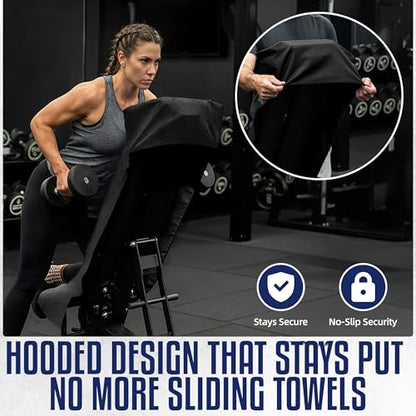 CHEEKY WINX Hooded Microfiber Gym Towel – Highly Absorbent Car Seat Towel with Carry Bag – Double-Sided Sweat Towel, Reversible, Quick Dry & Sand-Resistant Fabric, Black, 130 x 60cm - color: Black