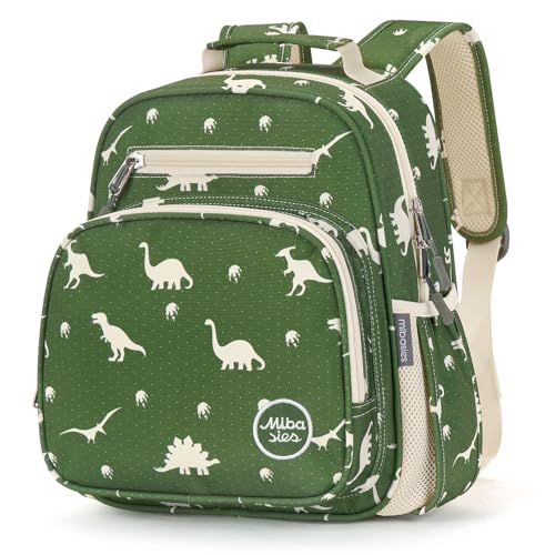 mibasies Toddler Backpacks for Boys 2-4: Little Kid Backpack for Preschool Prek Daycare - Dinosaur Green - color: Dinosaur Green, style: Toddler-12"h(not Fit Folder)