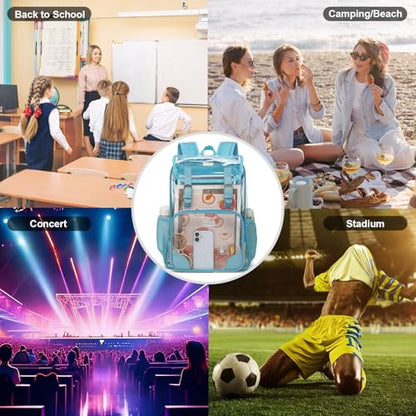 Fuyicat Clear Backpack Heavy Duty PVC Transparent Girls Kids School Backpacks Stadium Approved See Through College Bookbag for Women (Sky Blue) - color: Sky Blue