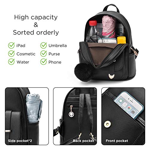 I IHAYNER Girls Fashion Backpack Mini Backpack Purse for Women Teenage Girls Purses PU Leather Pompom Backpack Shoulder Bag - color: Turquoise
