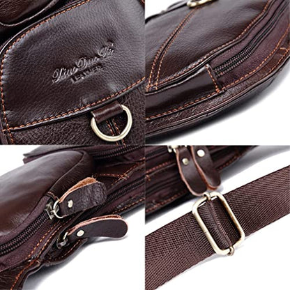 Leather Sling Bag Crossbody Backpack for Men Women Travel Outdoor Camping - color: #04coffee