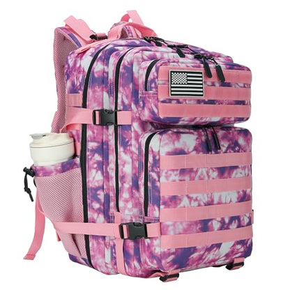 Lovelinks21 45L Tactical Assault Backpack 3 day assault pack with Molle Waterproof backpack Rucksack for Tactical Backpacks (Rose Tie-Dye) - color: Rose Tie-dye