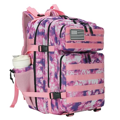 Lovelinks21 45L Tactical Assault Backpack 3 day assault pack with Molle Waterproof backpack Rucksack for Tactical Backpacks (Rose Tie-Dye) - color: Rose Tie-dye