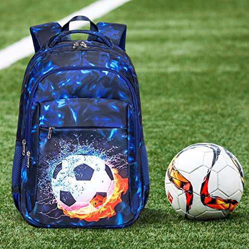 LEDAOU Girls Boys Backpack with Lunch Box, 3-Piece School Bookbag Set - color: A-soccer Blue