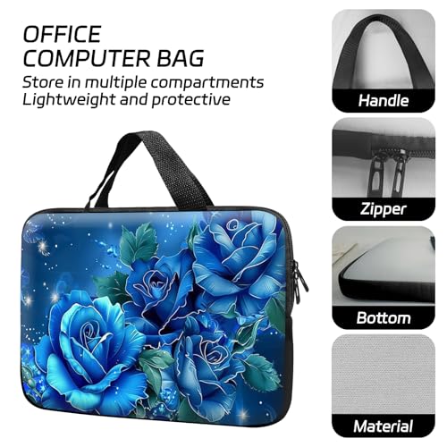 14 15 15.4 15.6 inch Laptop Handle Bag Computer Bag, Pouch Holder Notebook Sleeve Cover Soft Case Compatible for Dell,Lenovo,Toshiba HP, Asus Notebook-Blue Roses - color: Blue Roses