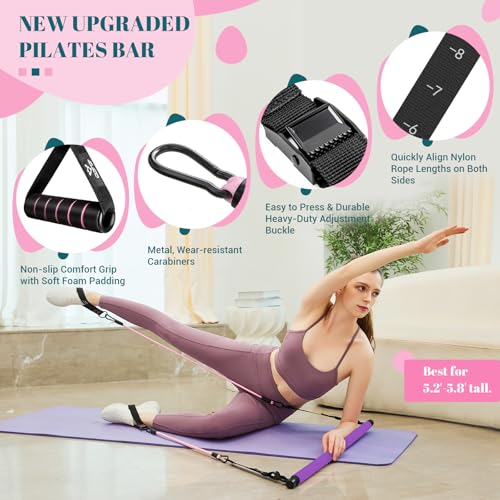 COFOF Pilates Bar Kit with Resistance Bands, Multifunctional Yoga Pilates Bar with Heavy-Duty Metal Adjustment Buckle, Portable Home Gym Pilates Resistance Bar Kit for Women Full Body Workouts - color: Purple