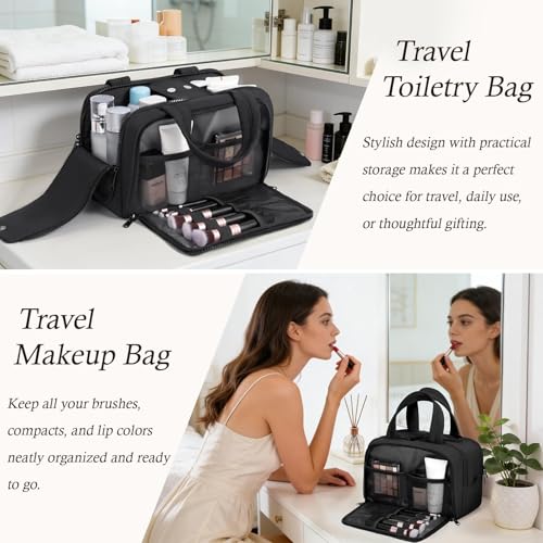 Travel Toiletry Bag, Large Wide-open Puffy Makeup Bag for Women Black - color: Black