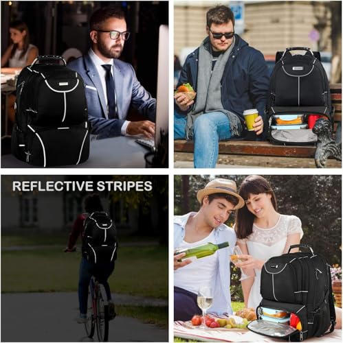 VECKUSON Lunch Bag Backpack, Insulated Cooler Lunch Box Backpack, Extra Large Travel Laptop Backpack TSA Friendly RFID Computer College bag for Women Men Fits 17.3 Inch Laptop - color: Gray-rfid