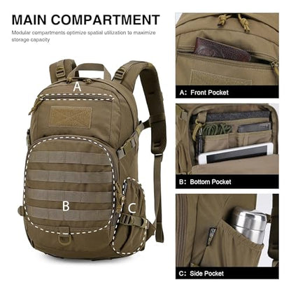 Mardingtop Military Tactical Backpack 25L Molle Hiking Backpack for Backpacking,Cycling and Biking - color: Khaki