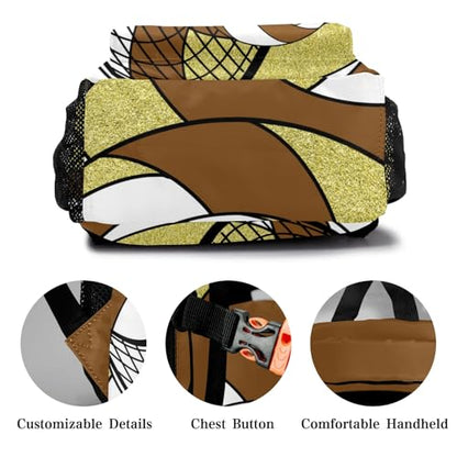 Volleyball Brown Gold Waterproof Backpack Casual School Bags Bookbag Custom Daypack for Birthday Holiday Gift - color: Volleyball Brown Gold