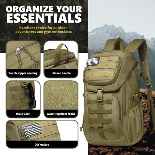 Wotony Tactical Assault Pack Backpack Molle Military Backpack Outdoor Hiking Camping Rucksack Waterproof Khaki 25L - color: Khaki, size: 25L