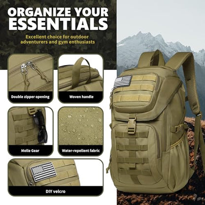 Wotony Tactical Assault Pack Backpack Molle Military Backpack Outdoor Hiking Camping Rucksack Waterproof Khaki 25L - color: Khaki, size: 25L