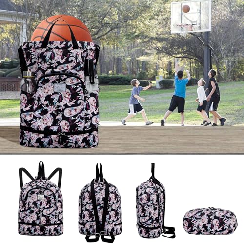 Kamo Drawstring Backpack Bag - Sport Swimming Yoga Backpack with Shoe Compartment, Two Water Bottle Holder for Men Women Large String Backpack Athletic Sackpack for Travel - color: Cashew Flower