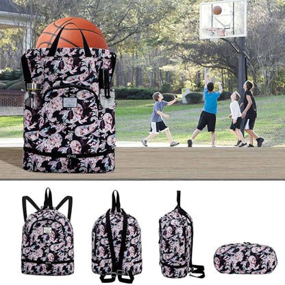 Kamo Drawstring Backpack Bag - Sport Swimming Yoga Backpack with Shoe Compartment, Two Water Bottle Holder for Men Women Large String Backpack Athletic Sackpack for Travel - color: Cashew Flower