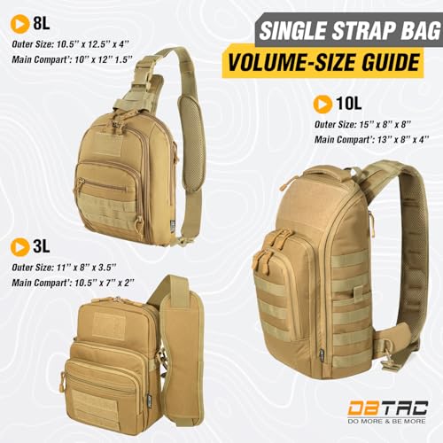 DBTAC Tactical Personal Defense EDC Bags & Packs | 10L Military Shoulder Backpack with Sling for Concealed Carry, Range, Travel, Hiking, Outdoor Sports (Brown) - color: Brown