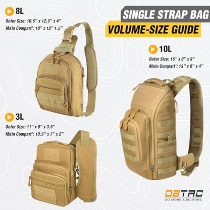 DBTAC Tactical Personal Defense EDC Bags & Packs | 10L Military Shoulder Backpack with Sling for Concealed Carry, Range, Travel, Hiking, Outdoor Sports (Brown) - color: Brown
