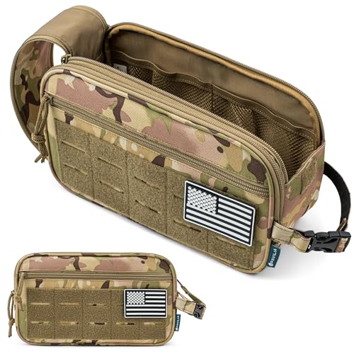 PAVILIA Tactical Toiletry Bag for Men, Water Resistant Molle Military Dopp Kit, Travel Hygiene Organizer with Wet Dry Storage for Shaving, Grooming, Gym and Camping, Camo - color: Camo, size: Large