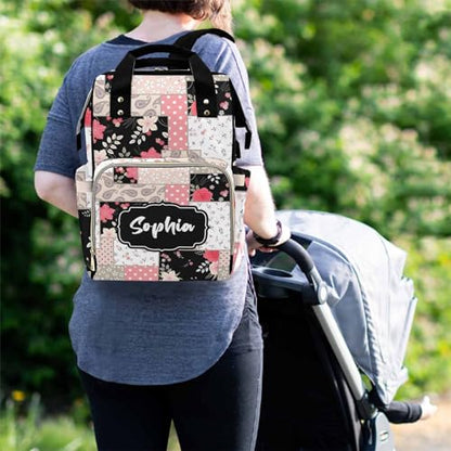 MyPupSocks Custom Floral Diaper Backpack - Personalized Multifunctional Mom Bag with Name, Ideal for Nursing and Travel, Featuring Spacious Capacity - color: Style 2