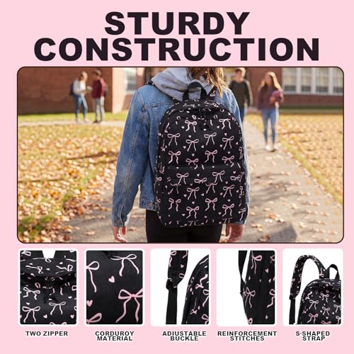 LEDAOU School Backpack for Teen Girls Elementary Middle School Bookbag Kids Backpacks Women Laptop Backpack Travel Daypack (Bow Tie Black) - color: A-bow Tie Black