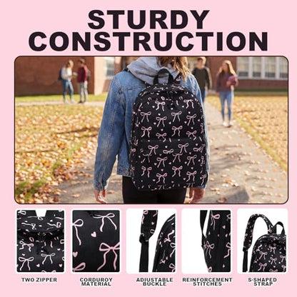 LEDAOU School Backpack for Teen Girls Elementary Middle School Bookbag Kids Backpacks Women Laptop Backpack Travel Daypack (Bow Tie Black) - color: A-bow Tie Black