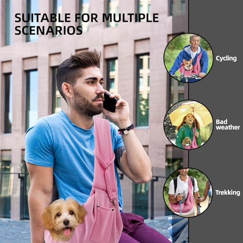 Dog Carrier Sling - Reversible Puppy Carrier Purse with Storage Pocket, Hand-Free Dog Sling Carrier for Carry Small Dogs and Cats, Travel Safety Harness, Dog and Cat Harness (Pink) - color: Pink