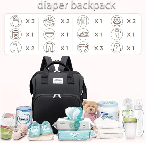 Diaper Baby Bag Backpack Changing Pad Nursing Shower Tote Baby Bottle Bag - color: Black