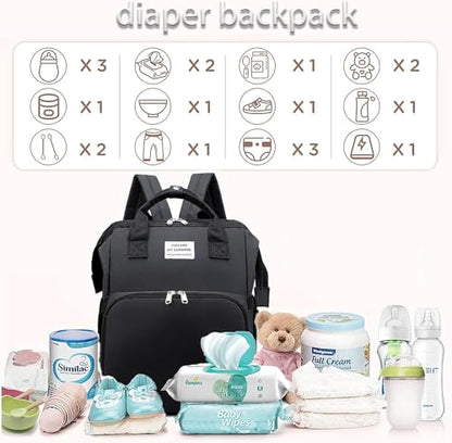 Diaper Baby Bag Backpack Changing Pad Nursing Shower Tote Baby Bottle Bag - color: Black