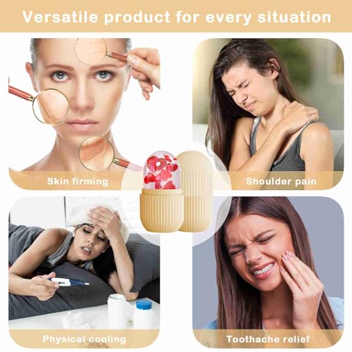 XHJRI Ice Face Roller Massager,Ice Cube Roller for Face, Eyes and Neck Naturally Conditioning and Skin Care,De-Puff Eye Bags,Reduce Migraine Pain,Reusable Massage Silicone Ice Mold (Beige) - color: Beige
