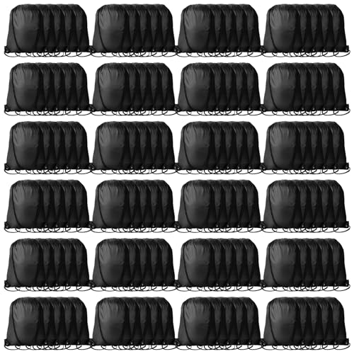 Kuhome 120Pcs Black Drawstring Backpacks Bulk String Bag Cinch Sack Pack Storage Knapsack Polyester Gift Bags Sports Drawstring Bags for Trip Party Gym Bags - color: Black