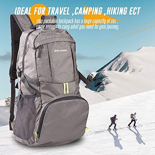 35L Lightweight Packable Backpack Waterproof Durable Hiking Travel Backpack Daypack - color: Gray