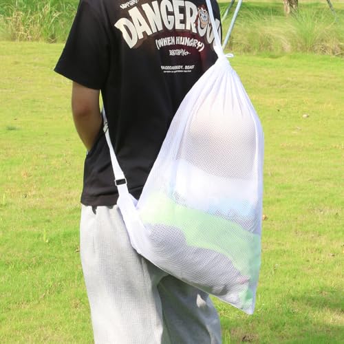 NATURAL STYLE 2 Packs Swim Bag Mesh Drawstring Backpack Oversized 18" x 26", Large Mesh Drawstring Backpack - color: White