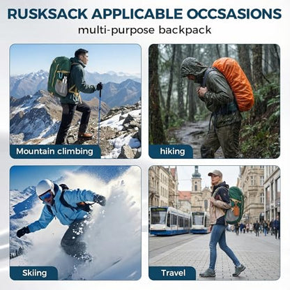 Bseash 45L Waterproof Hiking Camping Backpack with Rain Cover, Outdoor Sport Travel Bag Daypack for Climbing Skiing Cycling (Green) - color: Green