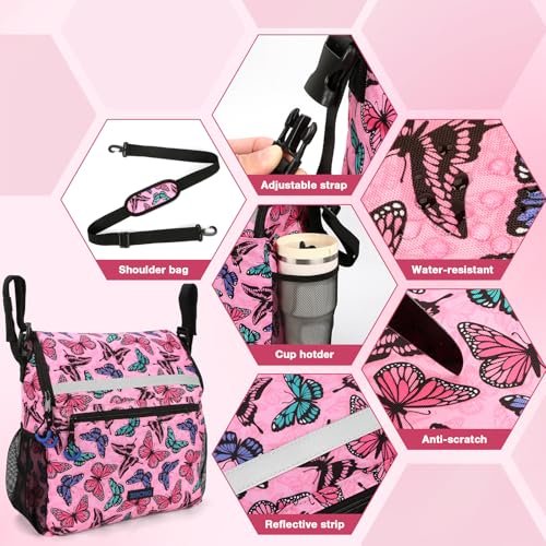 ZHCHG Wheelchair Bags, Wheelchair Backpack with Cup Holder, Wheelchair Bags to Hang on Back, Electric Wheel Chair Accessories, Large Storage Bag for Walker Rollator- Pink Butterfly - style: Pink Butterfly
