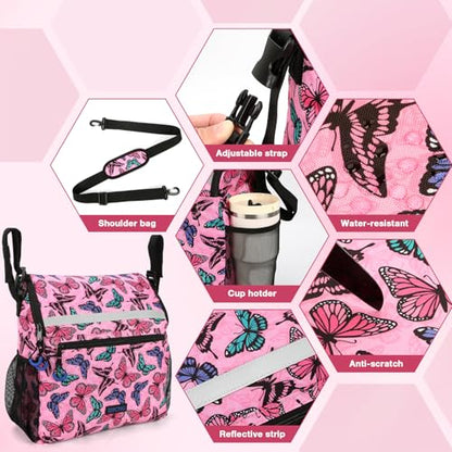 ZHCHG Wheelchair Bags, Wheelchair Backpack with Cup Holder, Wheelchair Bags to Hang on Back, Electric Wheel Chair Accessories, Large Storage Bag for Walker Rollator- Pink Butterfly - style: Pink Butterfly