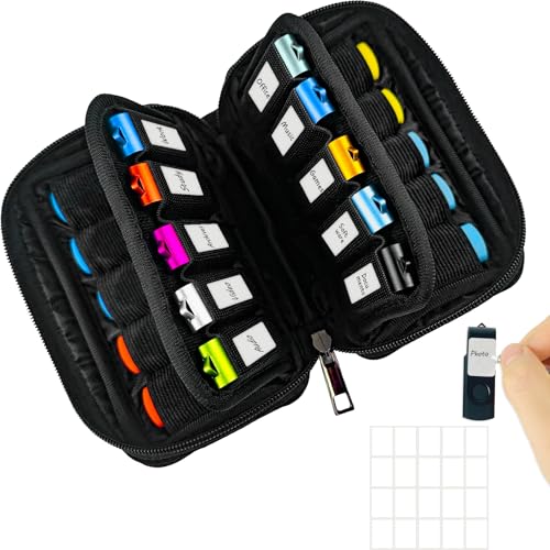 Flash Drive Case 20 Slots Storage Case JBOS USB Holder Storage Bag for Flash Drive Electronic Accessories Organizer for Memory Stick, Jump Drive, Thumb Drive, USB Cases - color: Black-20Slots