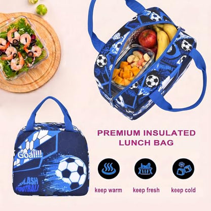 3PCS Kids Backpack Set, School Backpack with Lunch Bag & Pencil Case, Lightweight Waterproof Bookbag for Kids (Soccer Blue) - color: Soccer Blue