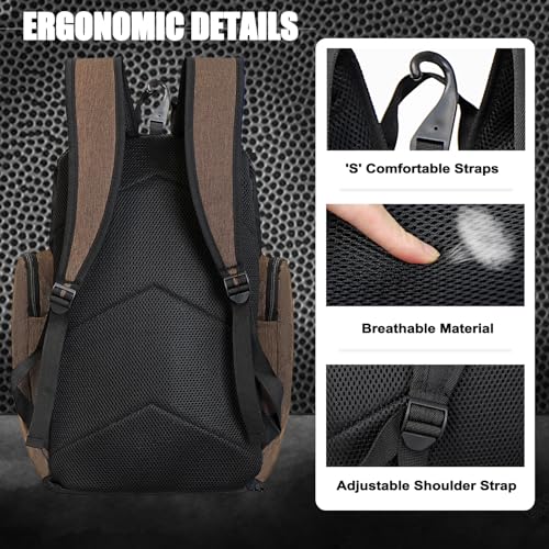 LARIPOP Basketball Backpack with Ball & Ventilated Shoe Compartment Insulated Pockets for Men Training - color: brown