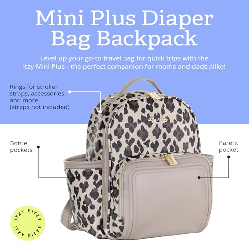 Itzy Ritzy Mini Diaper Bag Backpack – Chic, Compact Mini Plus Backpack with Changing Pad, 10 Pockets (6 Internal, 4 External), Grab-Top Handle & Rubber Feet (Leopard) - color: Leopard