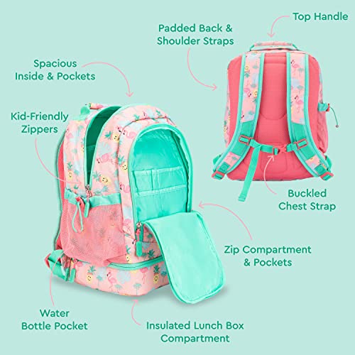 Bentgo Kids 2-in-1 Backpack & Insulated Lunch Bag - Durable 16” Backpack & Lunch Container in Unique Prints for School & Travel - Water Resistant, Padded & Large Compartments (Tropical) - color: Tropical
