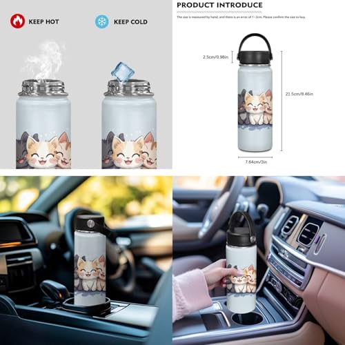 ZOUTAIRONG Cute Cat School Bag and Insulated Water Bottle, School Bags for Girls Boys 7-10/10-12/12-16, Casual Backpack with Side Pockets - color: Cute Cat