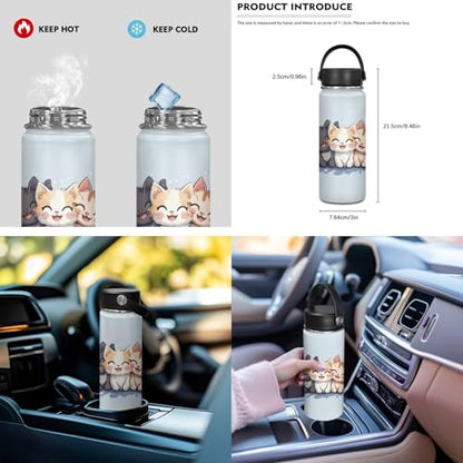 ZOUTAIRONG Cute Cat School Bag and Insulated Water Bottle, School Bags for Girls Boys 7-10/10-12/12-16, Casual Backpack with Side Pockets - color: Cute Cat